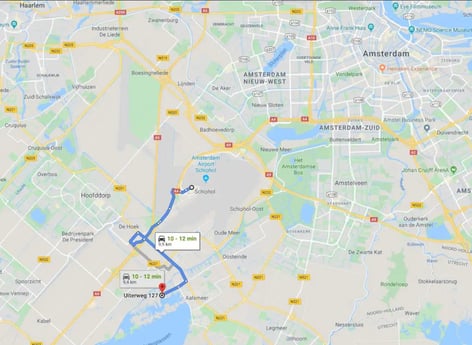 10 minuten (9 km) van de luchthaven naar de waterloft