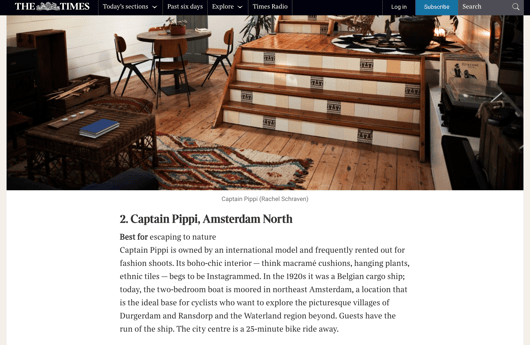 Rated best boat hotel Amsterdam! Featured in the UK Times