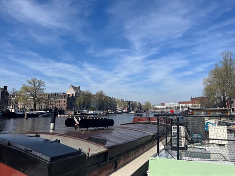 Terrace view over the river. In summer months, the ship next to us is gone very often.
