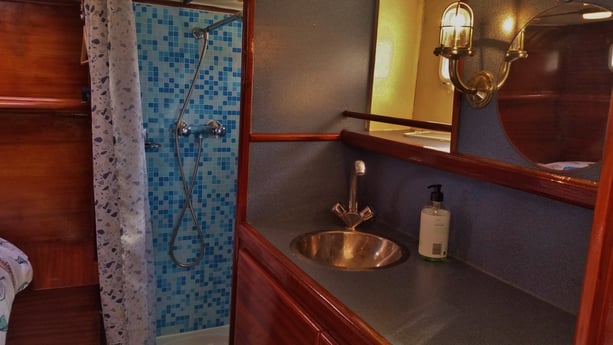 Shower and washbasin.