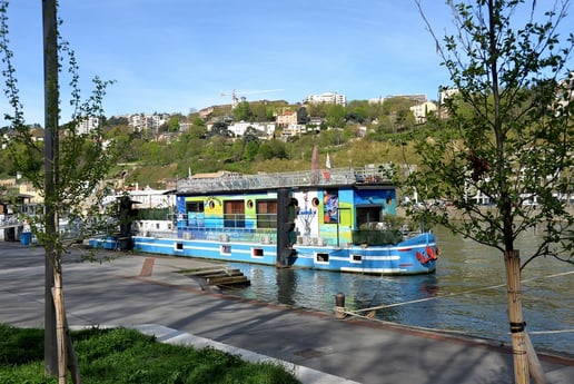 Colorful houseboat in Lyon