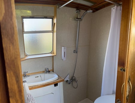Shower and basin in the shower room