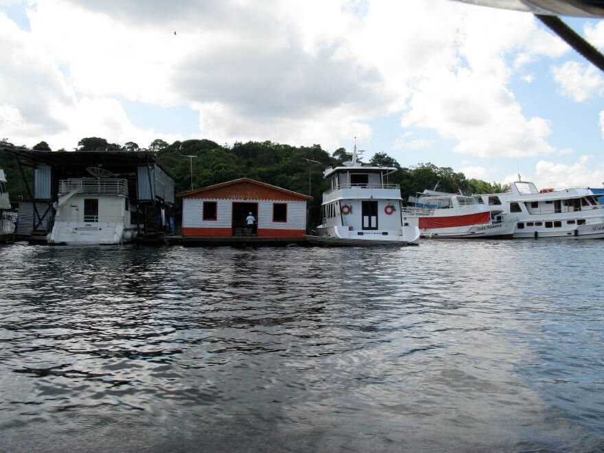 Houseboats on the Rio Negro dried up